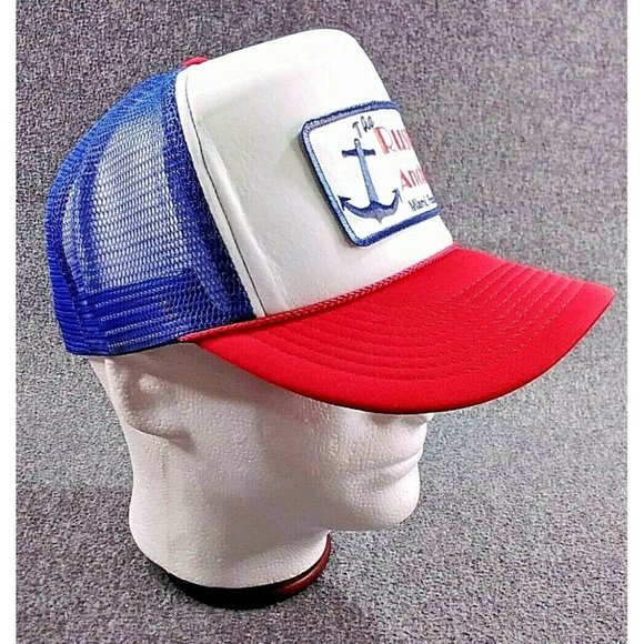 Red White And Blue Rusty Anchor Trucker Hat - Picture 6 of 7